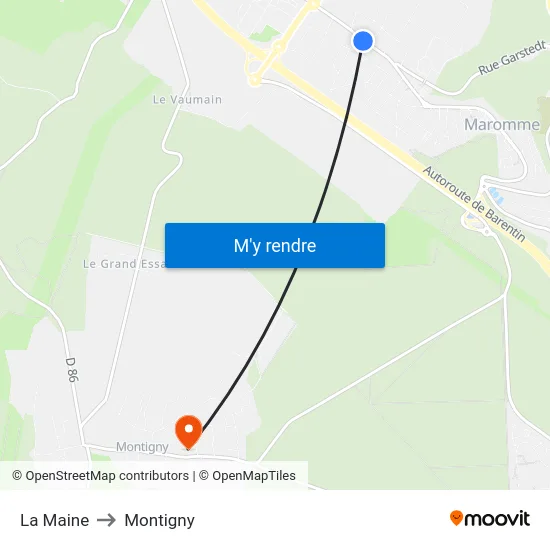 La Maine to Montigny map