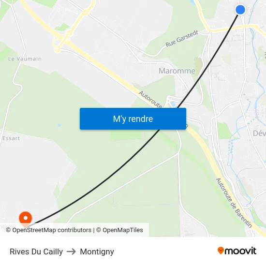 Rives Du Cailly to Montigny map