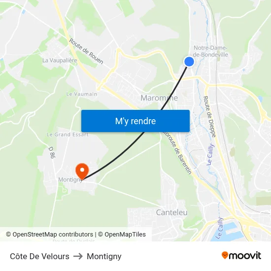 Côte De Velours to Montigny map