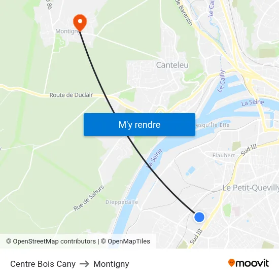 Centre Bois Cany to Montigny map