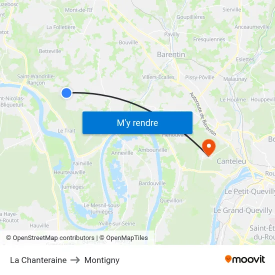 La Chanteraine to Montigny map