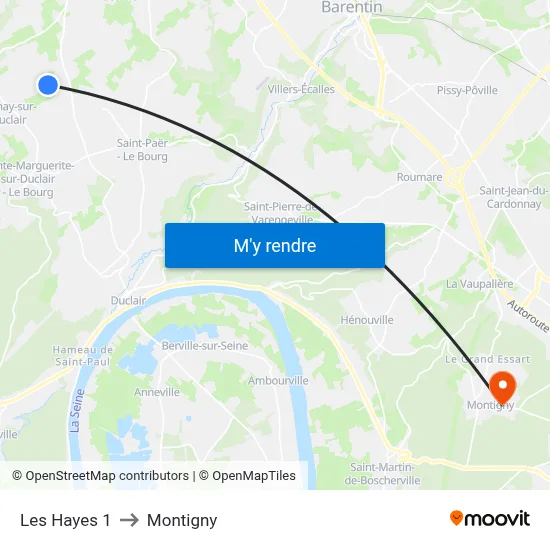 Les Hayes 1 to Montigny map