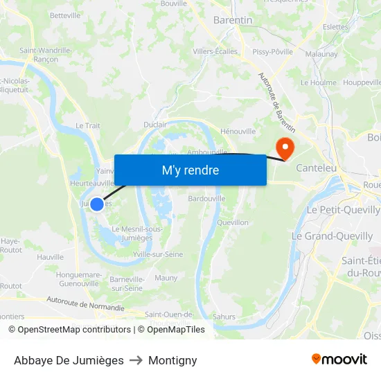 Abbaye De Jumièges to Montigny map
