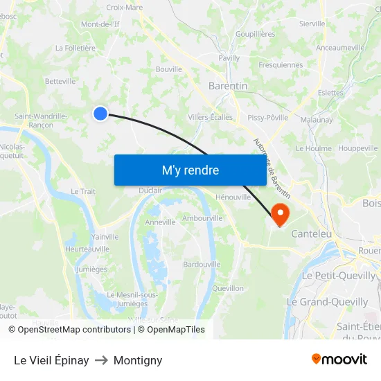 Le Vieil Épinay to Montigny map