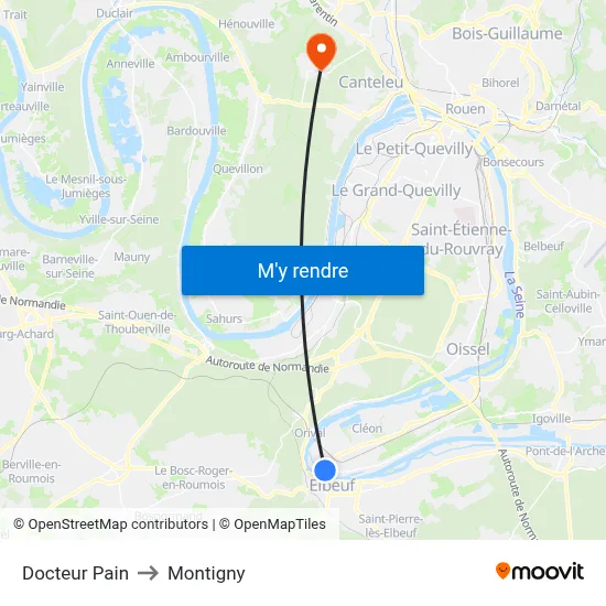 Docteur Pain to Montigny map