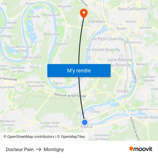 Docteur Pain to Montigny map