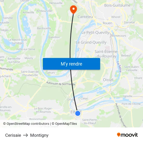 Cerisaie to Montigny map