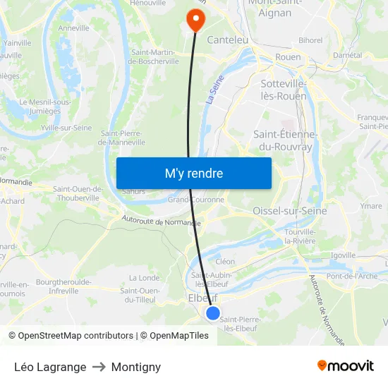 Léo Lagrange to Montigny map