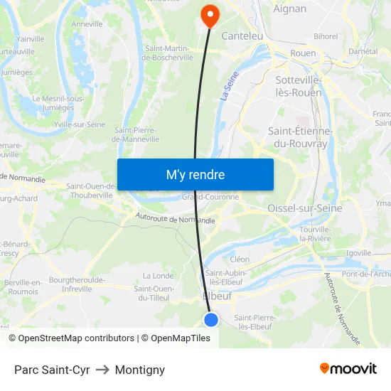 Parc Saint-Cyr to Montigny map