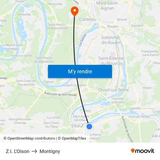 Z.I. L'Oison to Montigny map