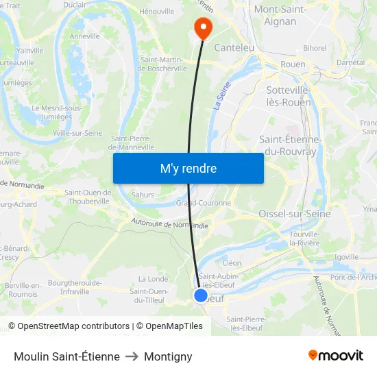 Moulin Saint-Étienne to Montigny map