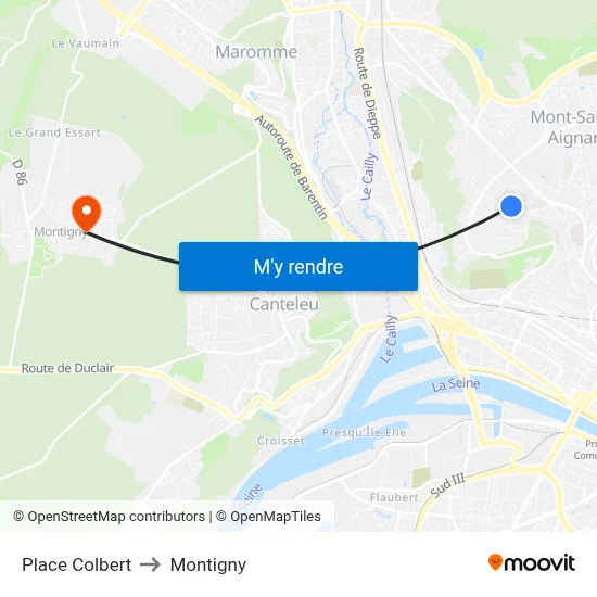 Place Colbert to Montigny map