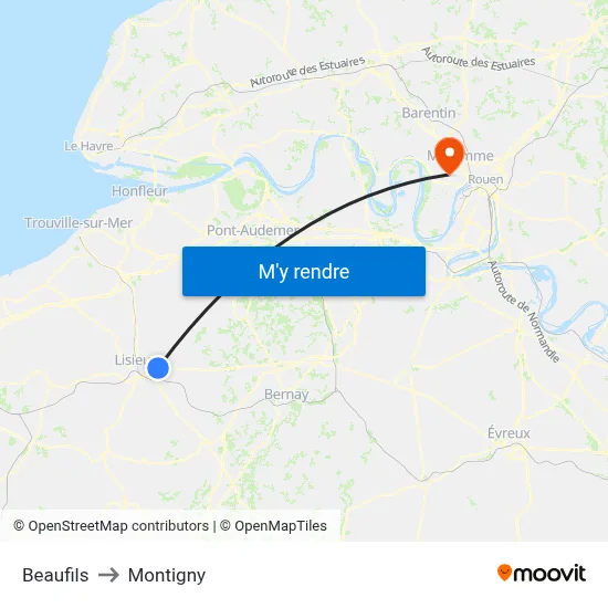 Beaufils to Montigny map