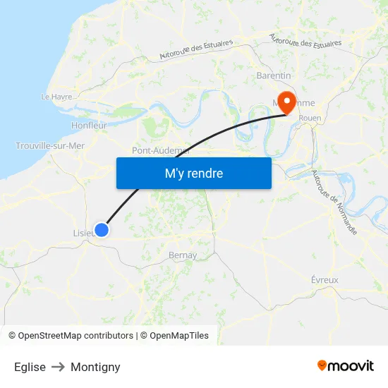 Eglise to Montigny map