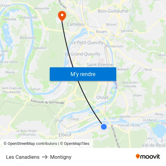 Les Canadiens to Montigny map