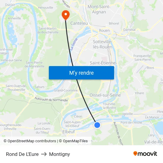 Rond De L'Eure to Montigny map