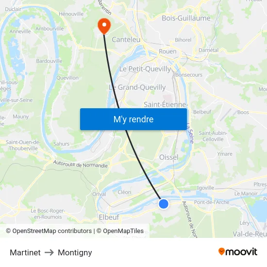 Martinet to Montigny map