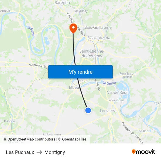 Les Puchaux to Montigny map