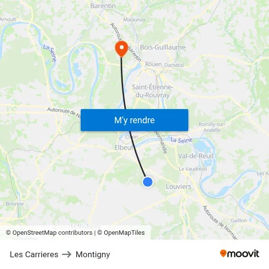 Les Carrieres to Montigny map