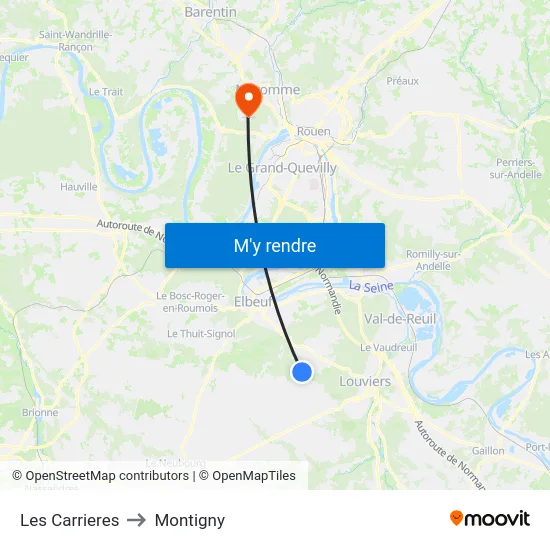 Les Carrieres to Montigny map
