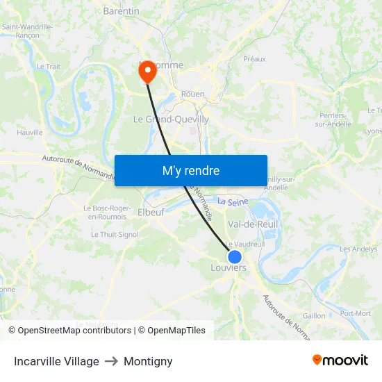 Incarville Village to Montigny map