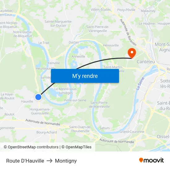 Route D'Hauville to Montigny map