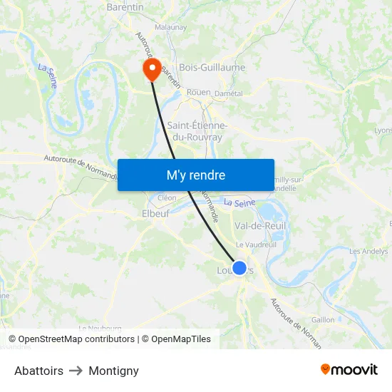 Abattoirs to Montigny map