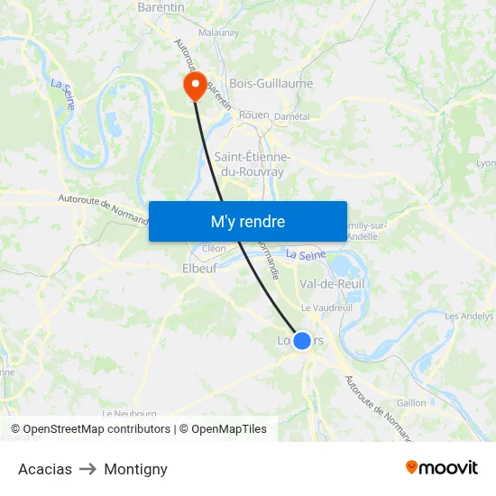 Acacias to Montigny map
