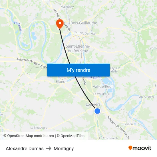 Alexandre Dumas to Montigny map