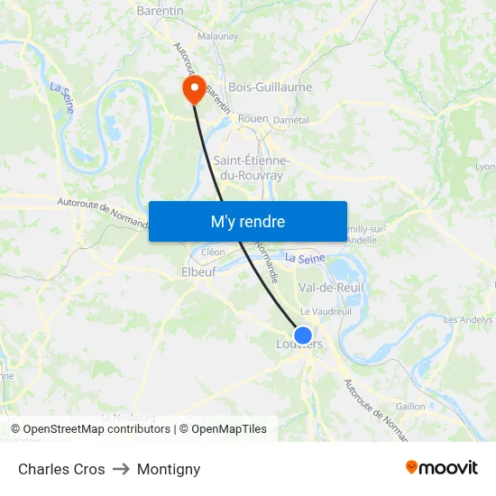 Charles Cros to Montigny map