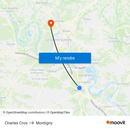 Charles Cros to Montigny map