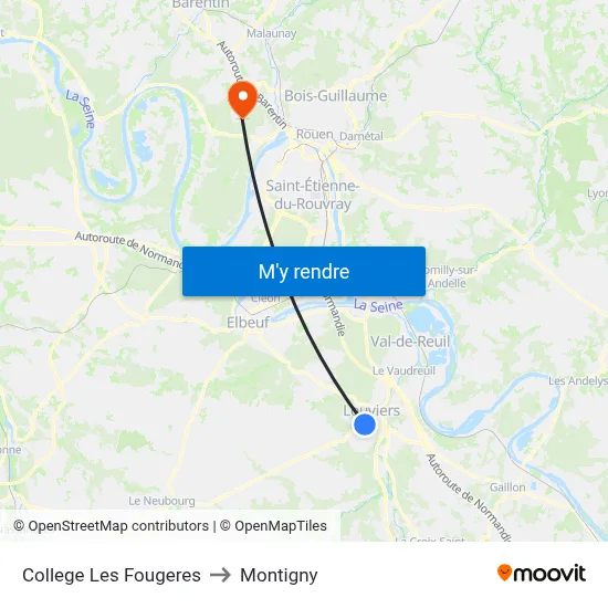 College Les Fougeres to Montigny map