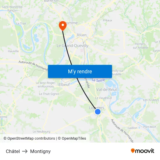 Châtel to Montigny map