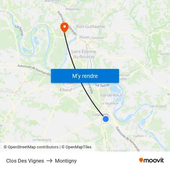 Clos Des Vignes to Montigny map