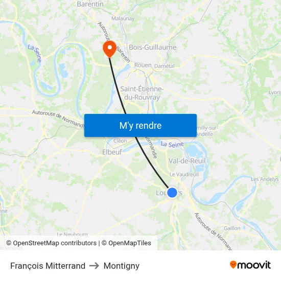 François Mitterrand to Montigny map