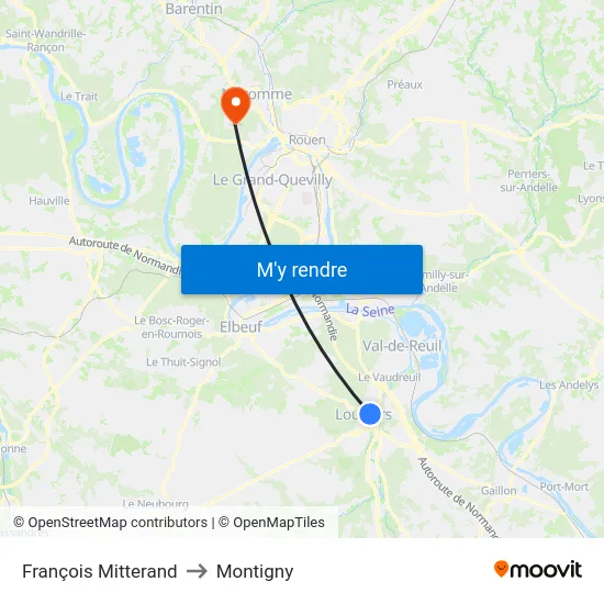 François Mitterand to Montigny map