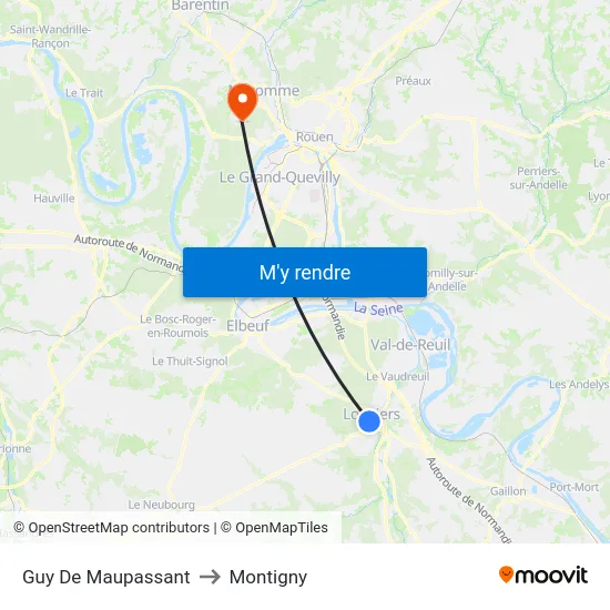 Guy De Maupassant to Montigny map