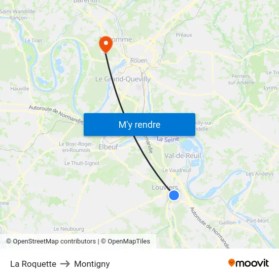 La Roquette to Montigny map