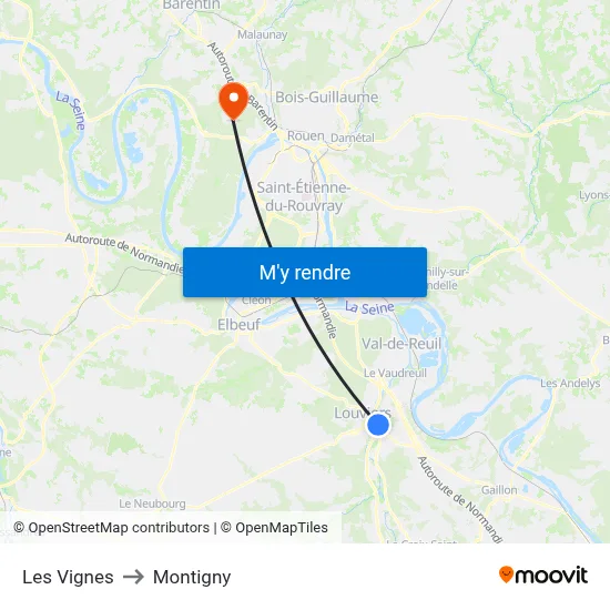 Les Vignes to Montigny map