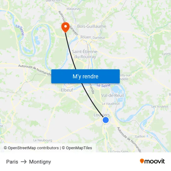 Paris to Montigny map