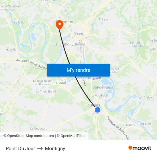 Point Du Jour to Montigny map