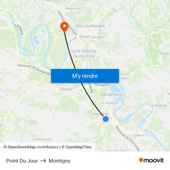 Point Du Jour to Montigny map