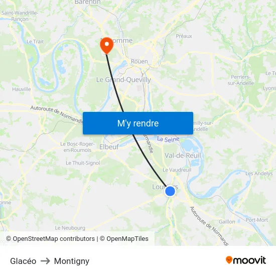 Glacéo to Montigny map