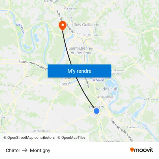 Châtel to Montigny map
