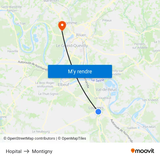 Hopital to Montigny map