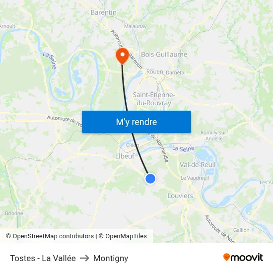 Tostes - La Vallée to Montigny map