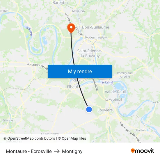 Montaure - Ecrosville to Montigny map