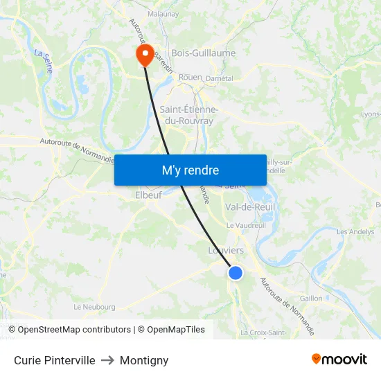 Curie Pinterville to Montigny map