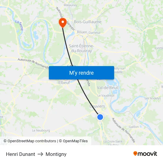 Henri Dunant to Montigny map