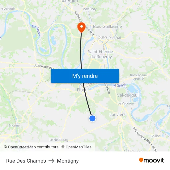Rue Des Champs to Montigny map
